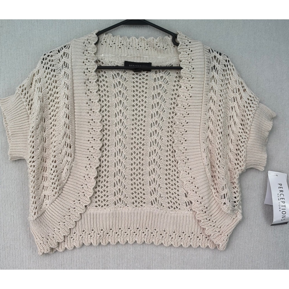 NWT Perceptions New York Women's S Crochet Knit Bolero Shrug Cardigan USA Ivory